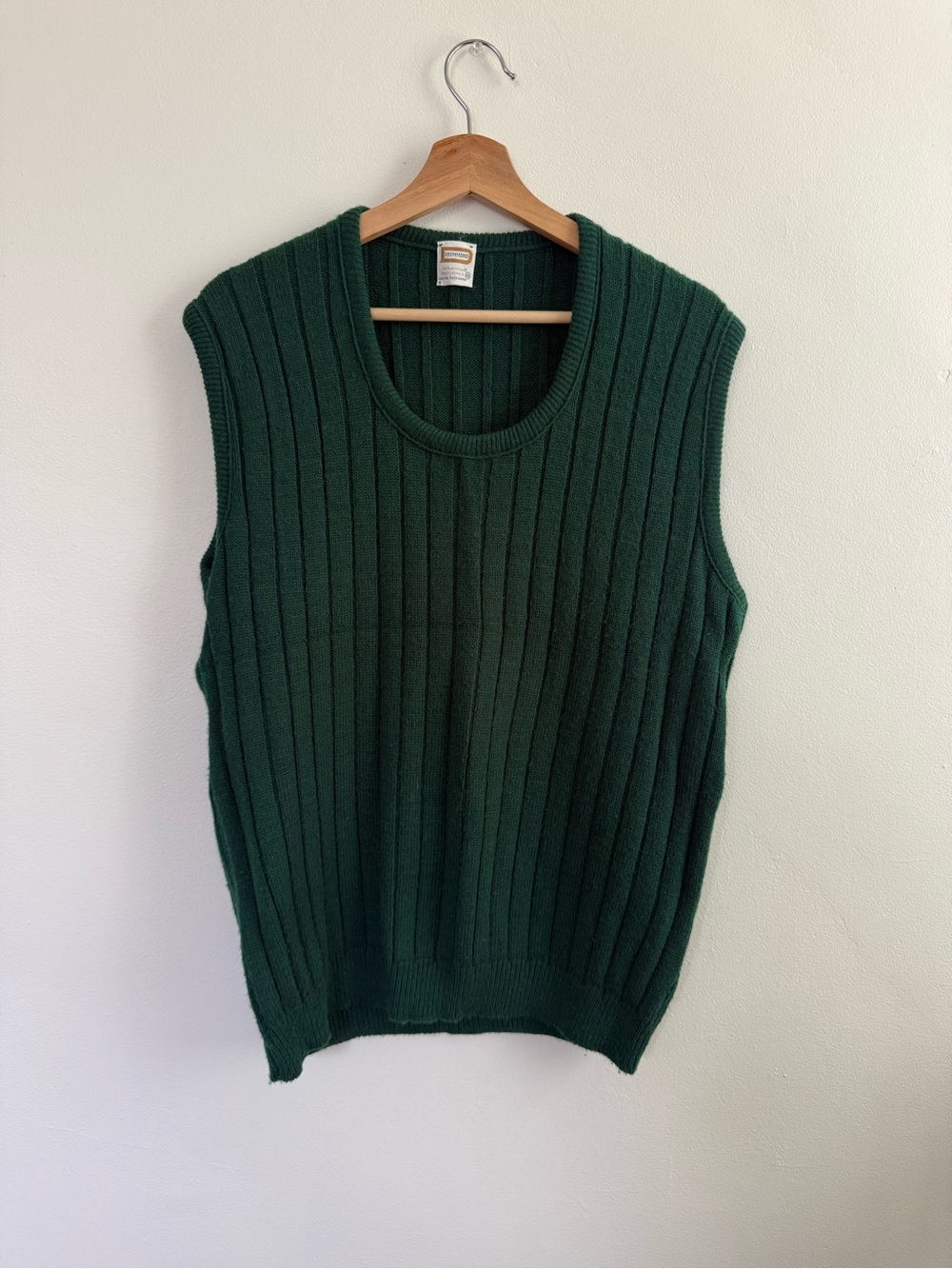 Men's Vintage Forest Green Ribbed Crewneck Sweater Vest, XL